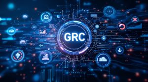 Governance, Risk, and Compliance (GRC) cybersecurity framework concept with digital technology icons